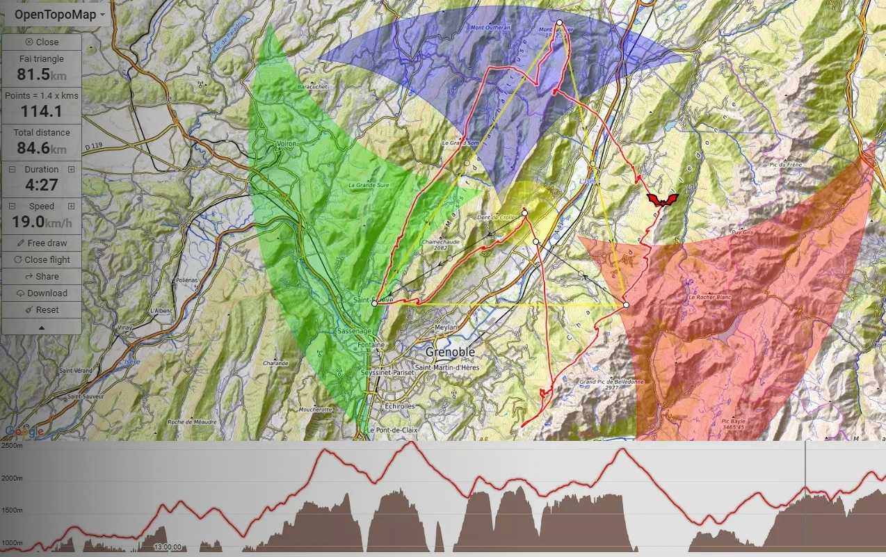 Trace d'un vol en parapente d'un de nos moniteurs